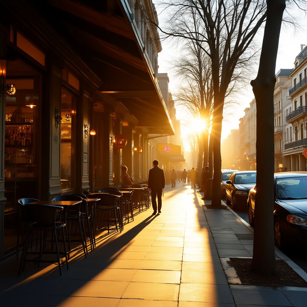 Melbourne café street with morning light