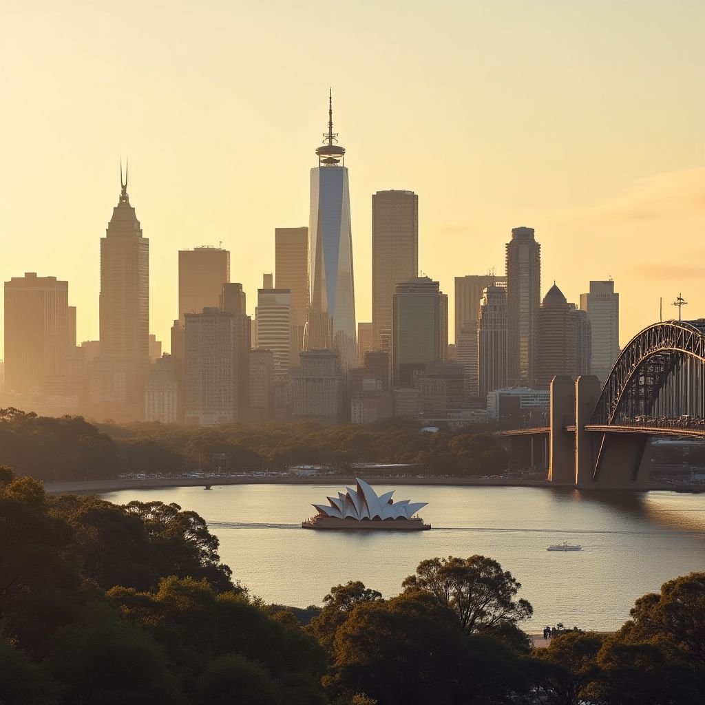 Melbourne and Sydney coffee traditions skyline with cafés